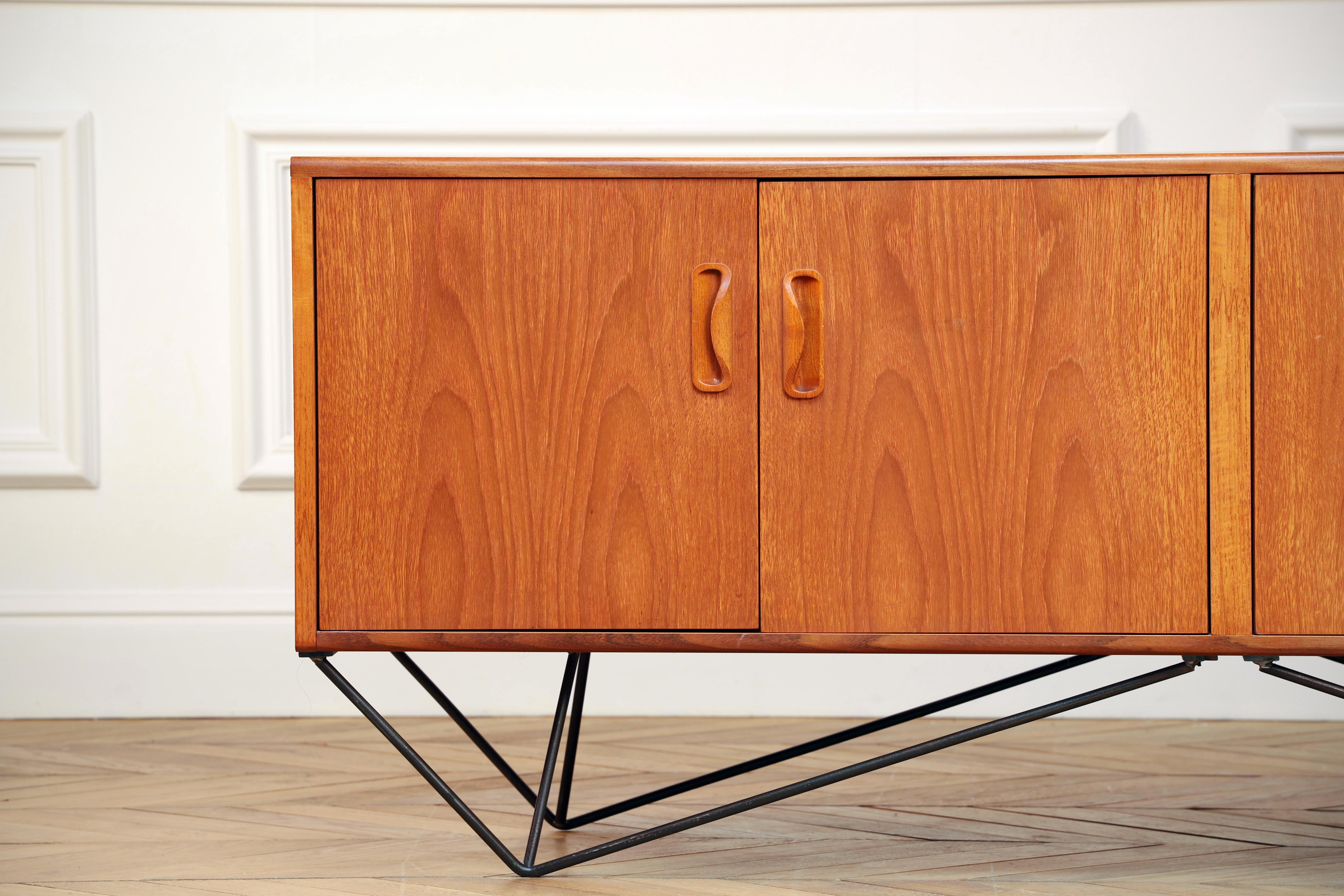 Veneer Midcentury Minimalist Teak Sideboard, 1960s