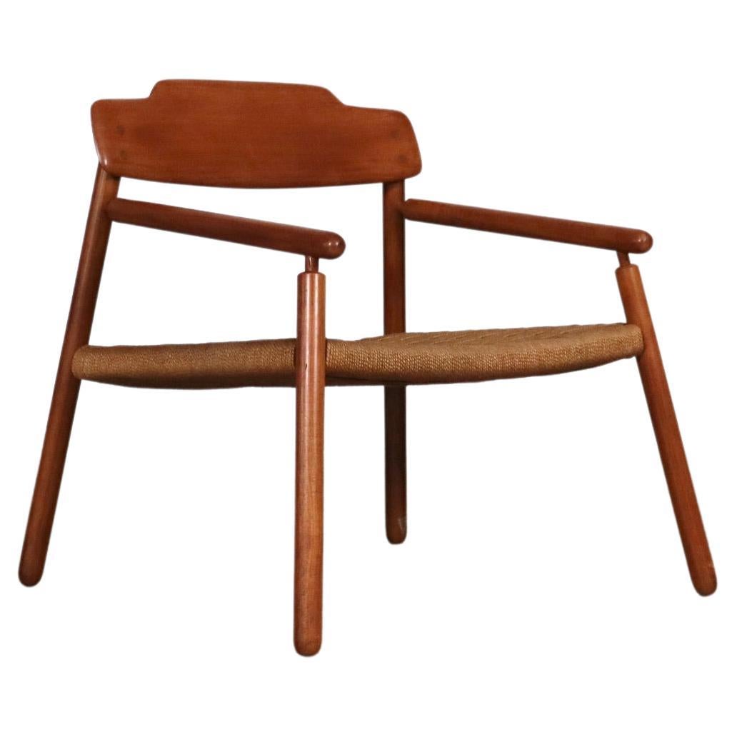 Midcentury Minimalistic Easy Chair In Oak And Papercord, Finland 1950s