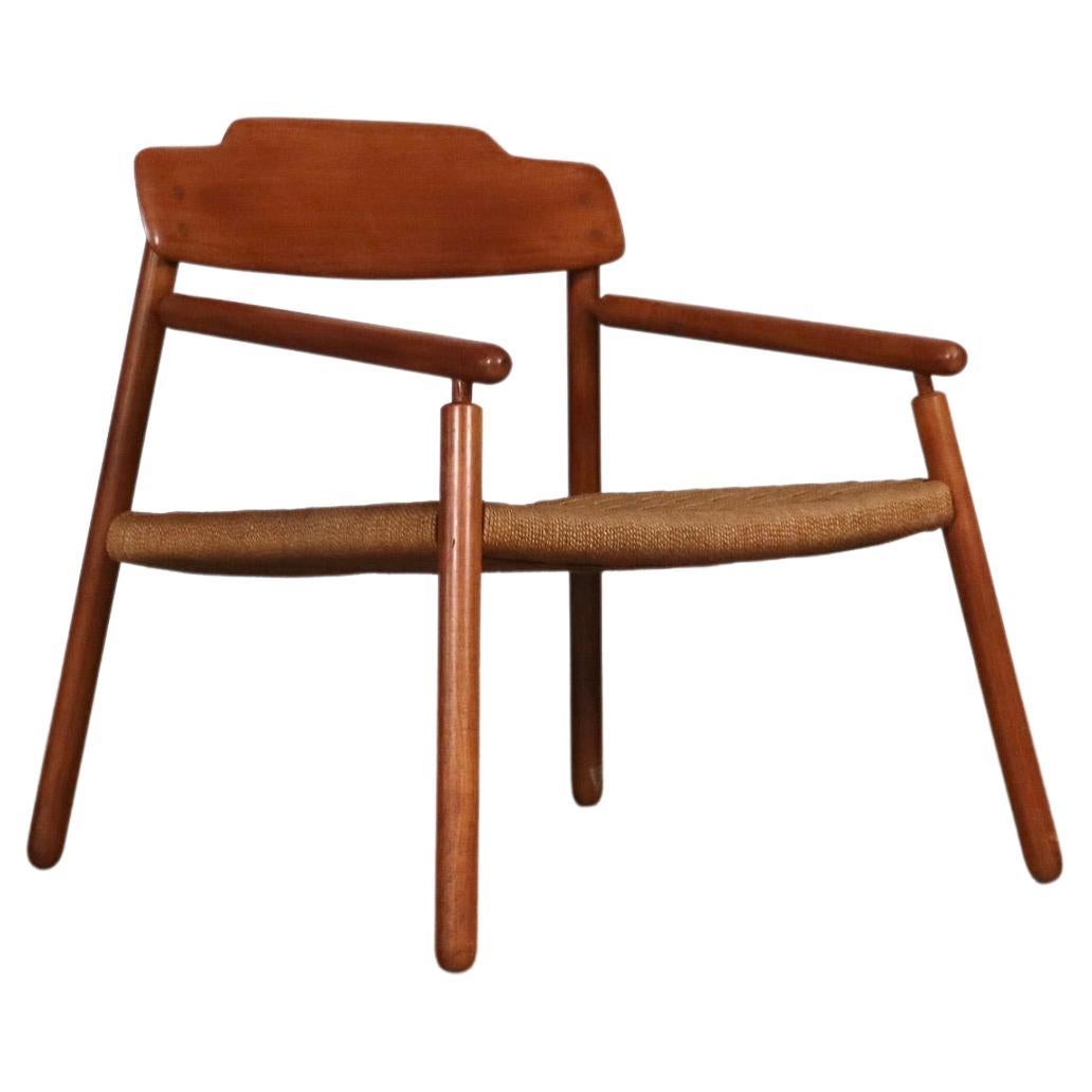 Midcentury Minimalistic Easy Chair In Oak And Papercord, Finland 1950s For Sale