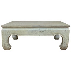 Midcentury Mint Green Coffee Table with Crackle Finish, Chow Legs, Waisted Apron
