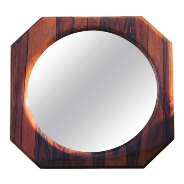 Midcentury Mirror in Octagonal Rosewood, Italian Design Sormani Style, 1950