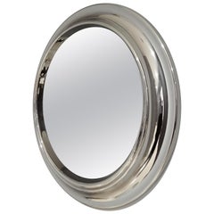 Midcentury Mirror Round in Chromed Aluminum, 1970s, Italy