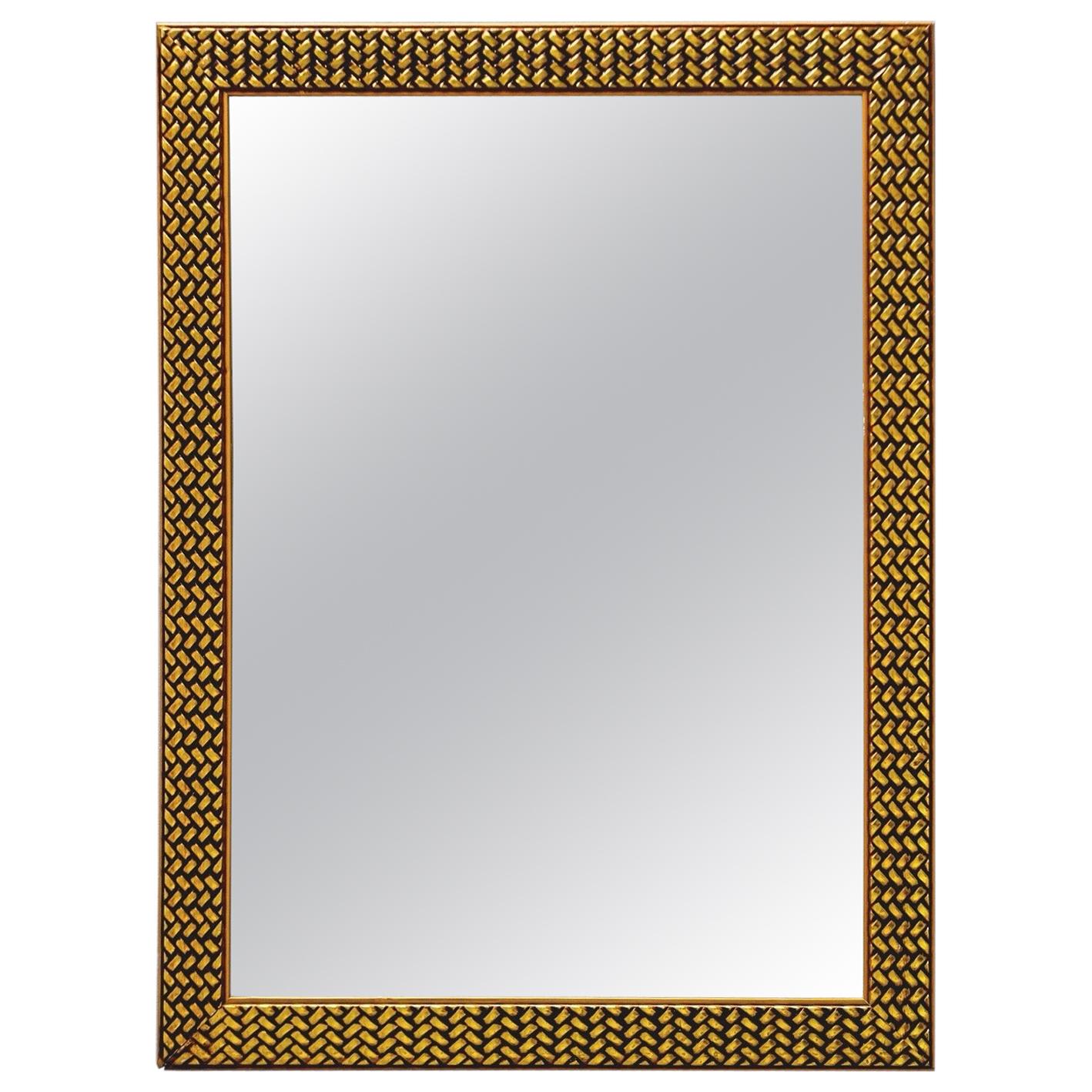 Midcentury Mirror with Woven Texture Gilded Finish Frame