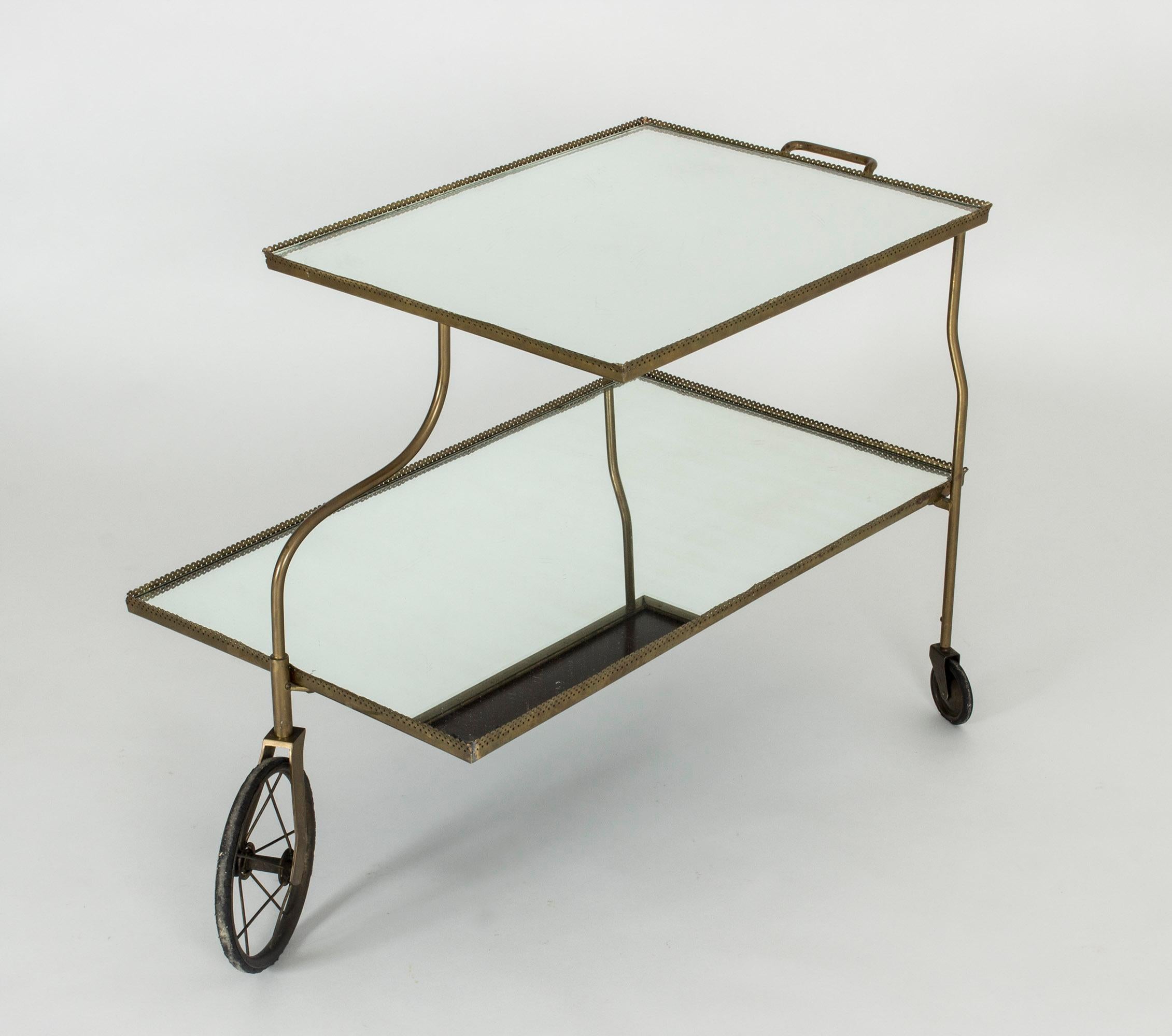 Swedish Midcentury Mirrored Glass Bar Trolley by Josef Frank