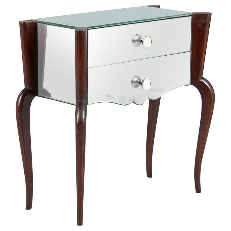 Midcentury Mirrored Venetian Glass And Rosewood Two Drawer Chest