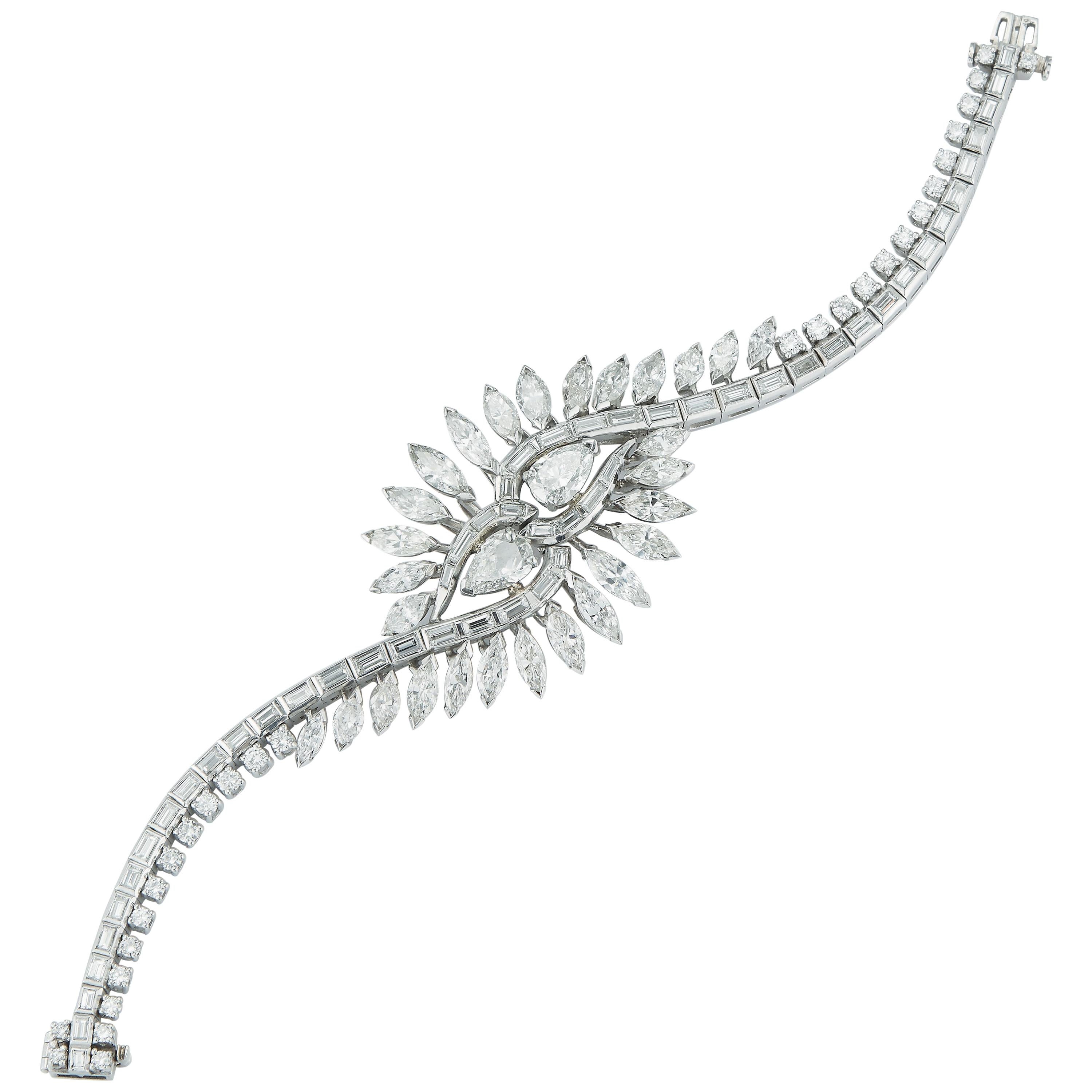 Midcentury Mixed Cut Diamond Bracelet For Sale