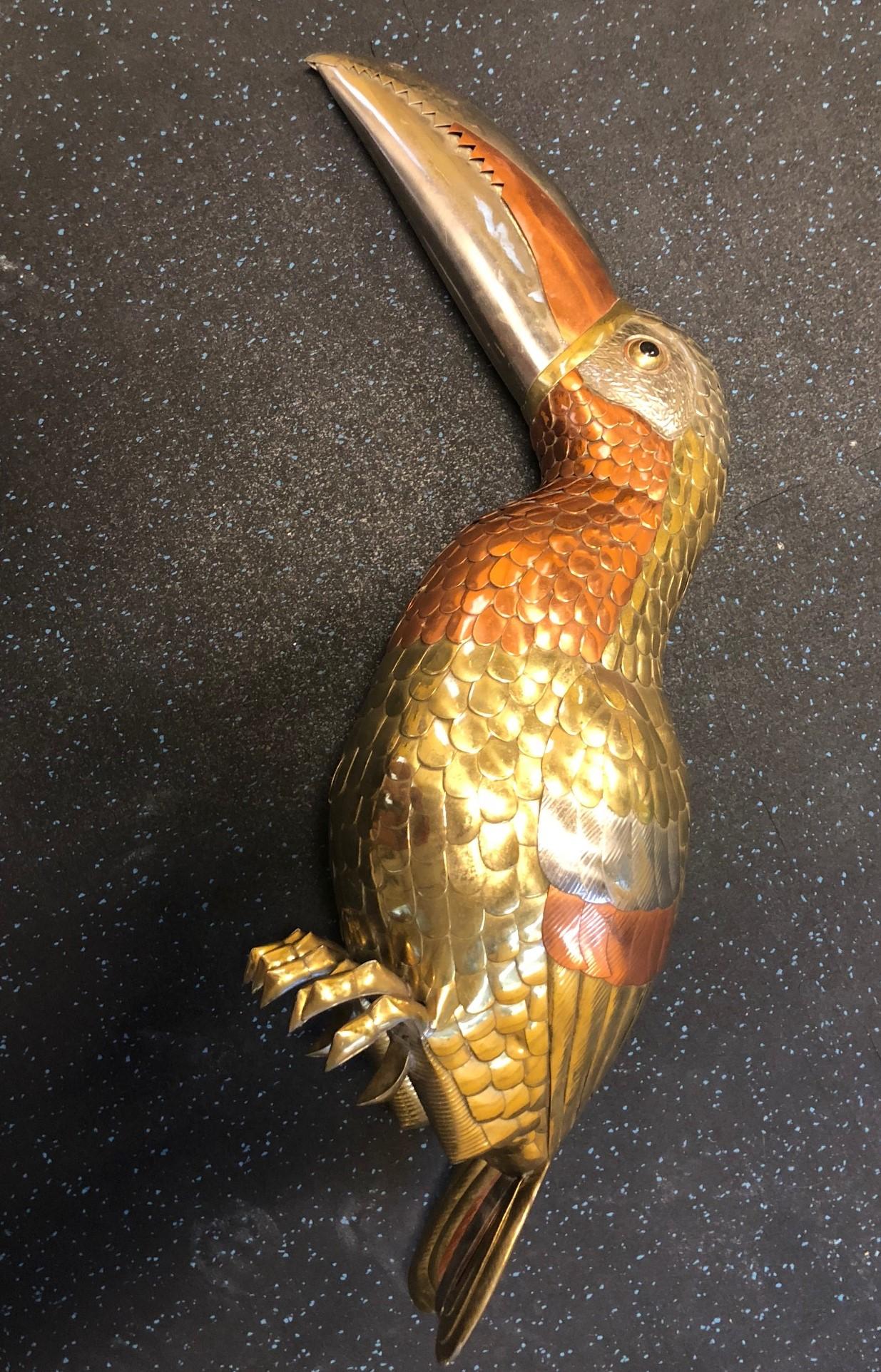 Midcentury Mixed Metals Toucan Bird Sculpture Signed by Sergio Bustamante 1