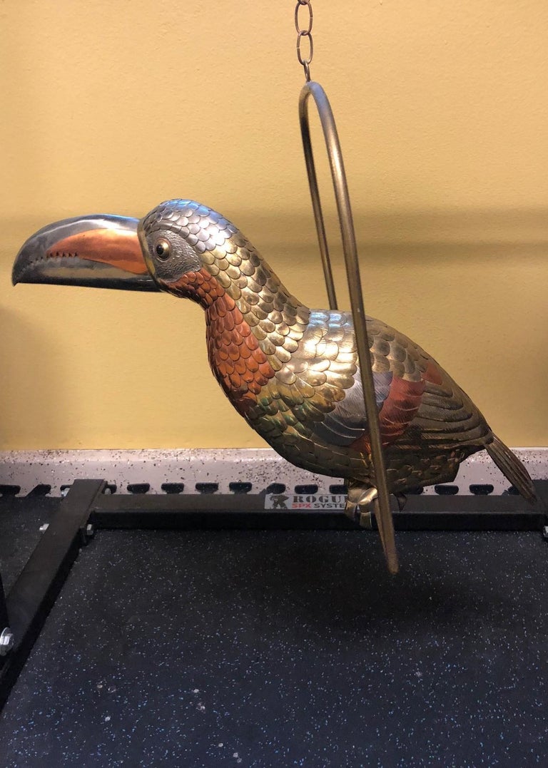 Midcentury Mixed Metals Toucan Bird Sculpture Signed by Sergio Bustamante In Good Condition For Sale In San Diego, CA
