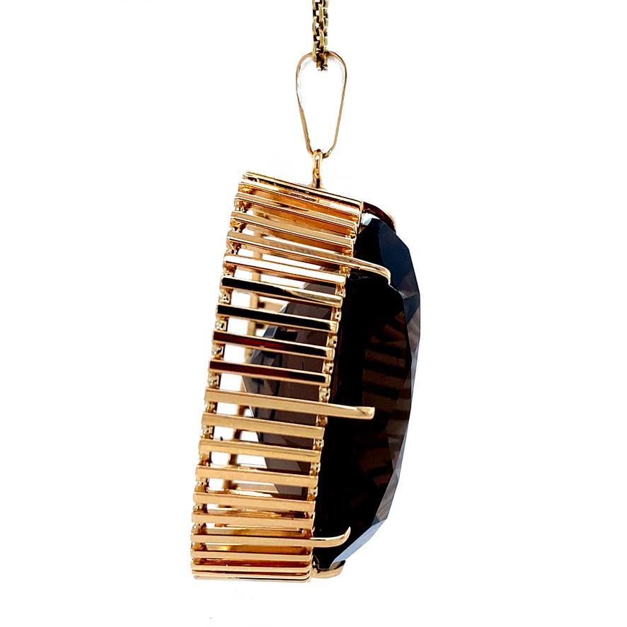 Modernist MidCentury Mod Smoky Quartz Statement Pendant 14K Yellow Gold For Sale