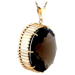 MidCentury Mod Smoky Quartz Statement Pendant 14K Yellow Gold