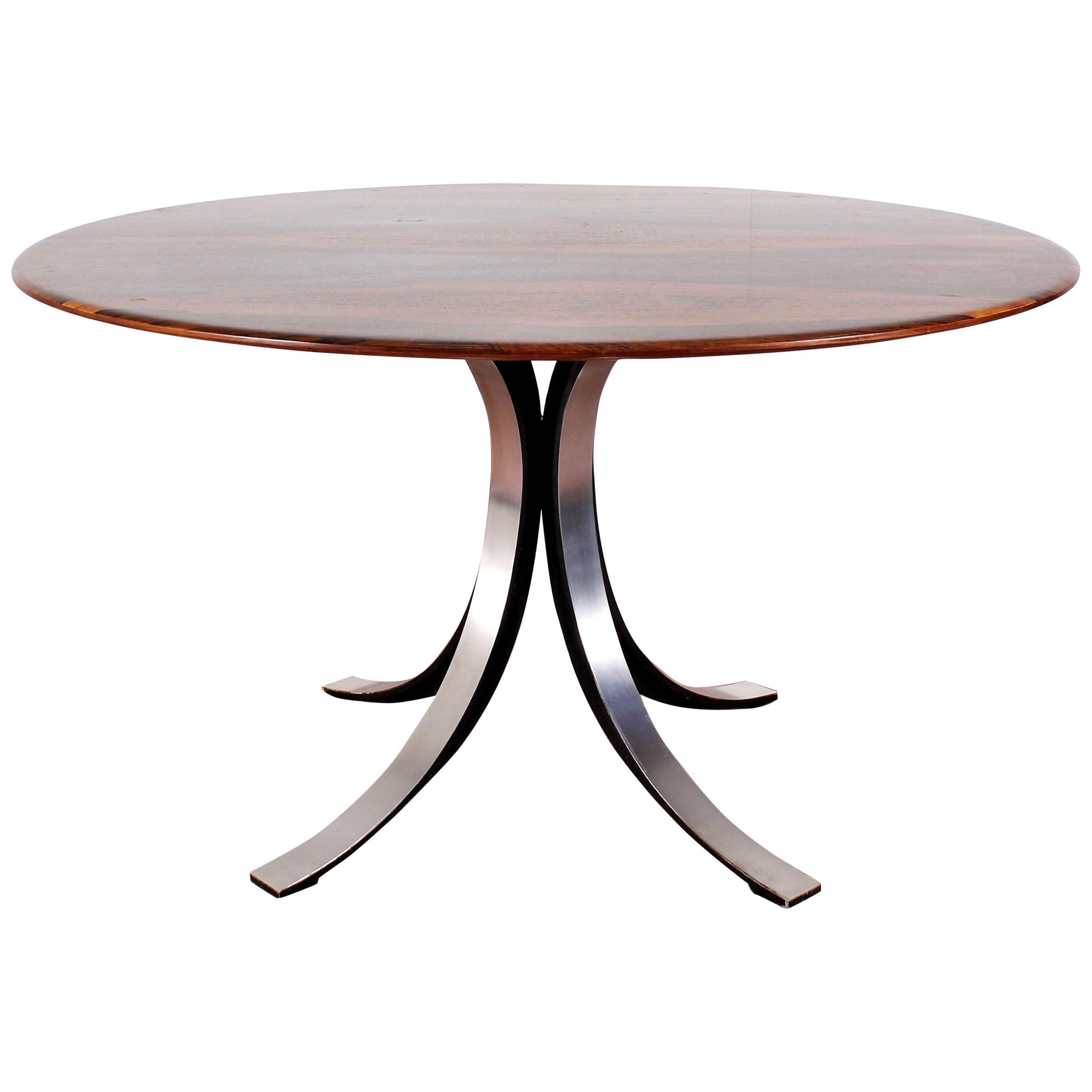Midcentury Mod T69, Borsani for Tecno Wood and Metal Circular Table, Italy 1960s