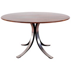 Midcentury Mod T69, Borsani for Tecno Wood and Metal Circular Table, Italy 1960s