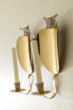 Midcentury Modern Brass Wall Candle Sconces, Veikko Huotari, Finland, 1950s