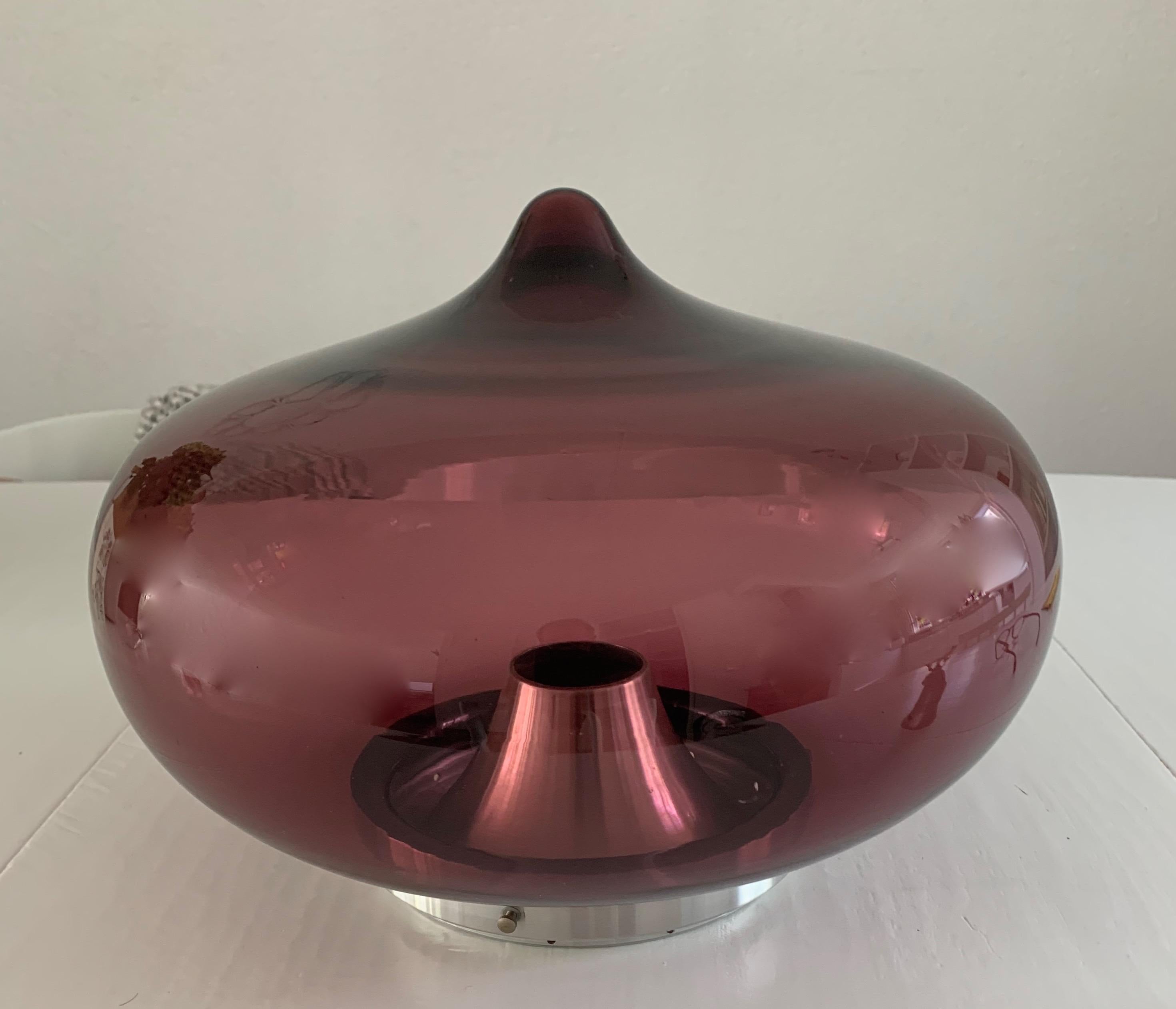 Mid-Century Modern Raak Amsterdam, MidCentury Modern Cranberry Glass & Droplet Shape Flush Mount 