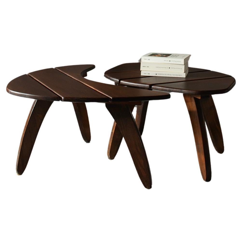 table gigogne en bois foncé français des années 1960, moderne et du milieu du siècle dernier