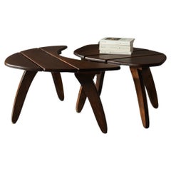 Vintage midcentury modern 1960s french dark wood nesting table