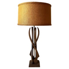 Midcentury Modern 1960s Vintage Walnut Sculptural Table Lamps, Organic Modern