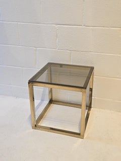 Midcentury Modern 1970s Brass and Smoked Tinted Glass Table