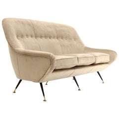 Mid-Century Modern 3-Seat Dove-Gray Velvet Sofa, 1950s