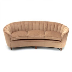 Mid-Century Modern 3-Seat Powder Pink-Colored Curved Sofa, 1950s