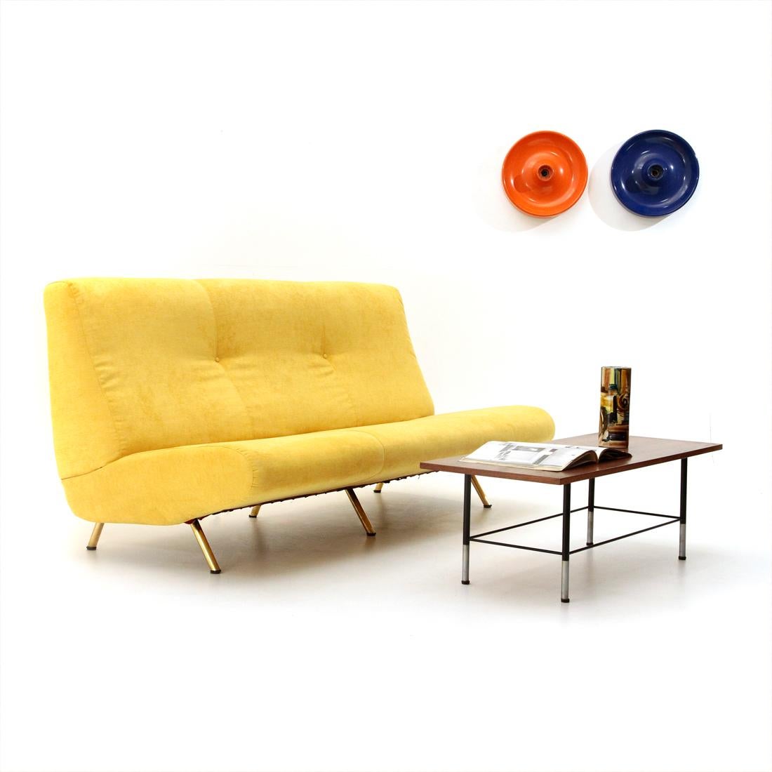 Mid-Century Modern 3-Seat Yellow Velvet Sofa by Marco Zanuso for Arflex, 1950s 5
