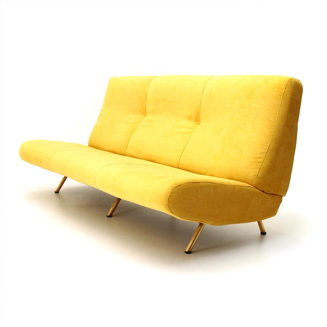 Italian Mid-Century Modern 3-Seat Yellow Velvet Sofa by Marco Zanuso for Arflex, 1950s