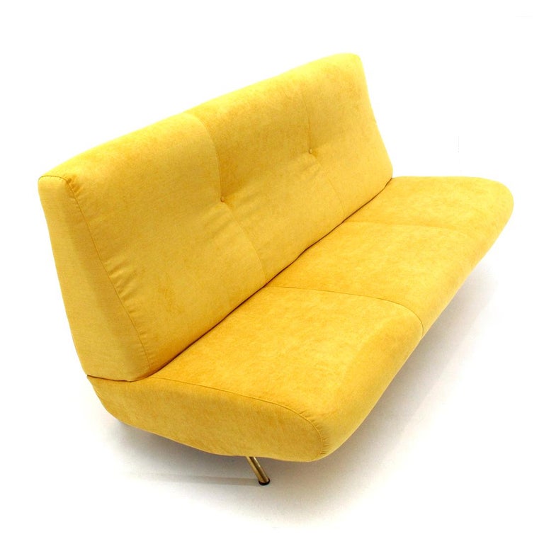 MidCentury Modern 3Seat Yellow Velvet Sofa by Marco Zanuso for Arflex