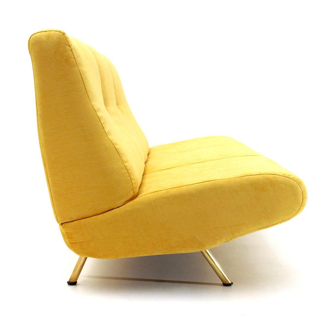 Mid-20th Century Mid-Century Modern 3-Seat Yellow Velvet Sofa by Marco Zanuso for Arflex, 1950s