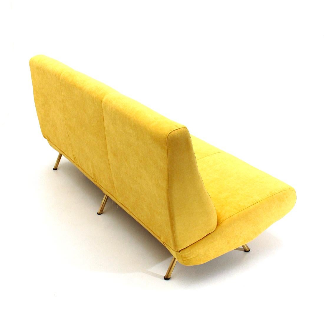 Metal Mid-Century Modern 3-Seat Yellow Velvet Sofa by Marco Zanuso for Arflex, 1950s