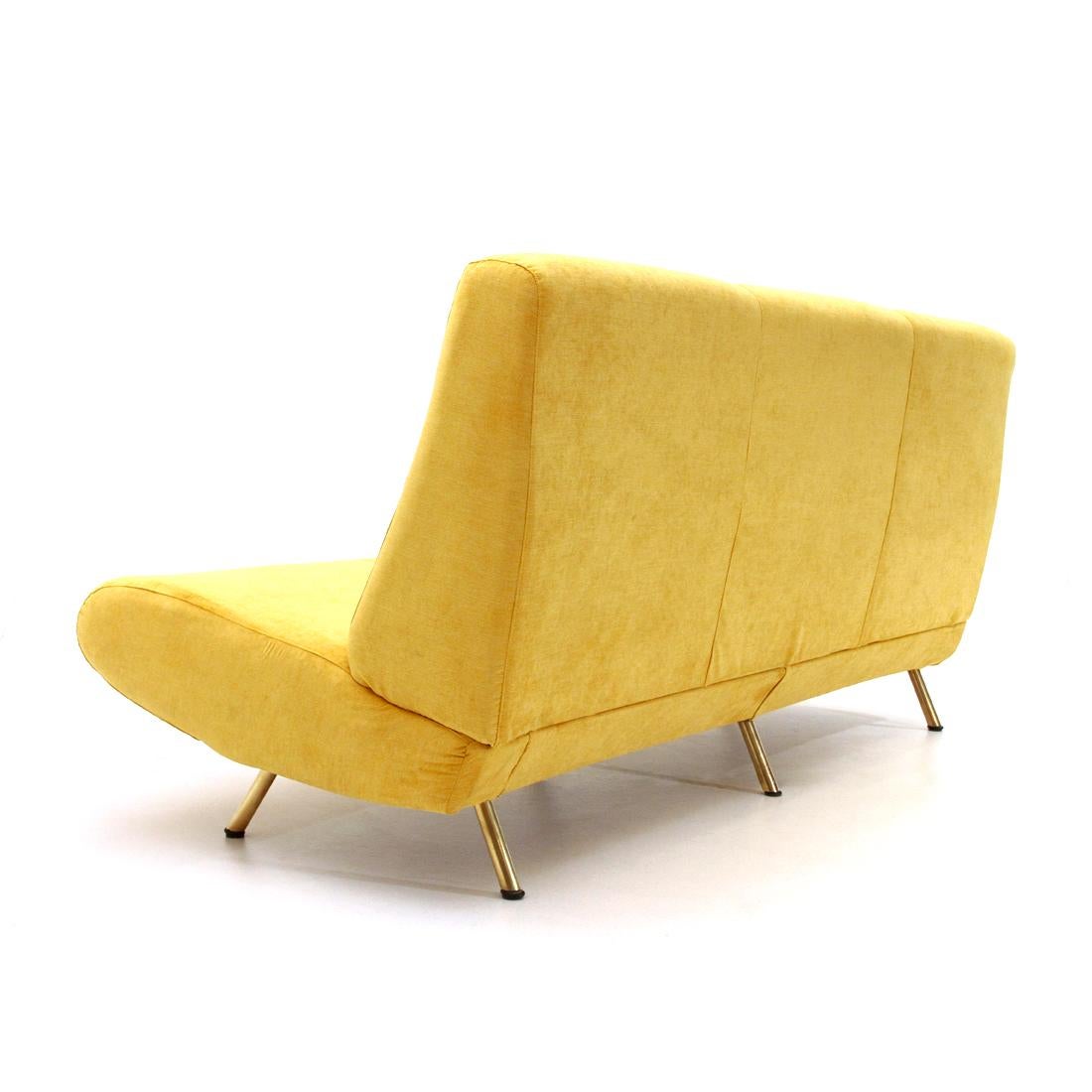 Mid-Century Modern 3-Seat Yellow Velvet Sofa by Marco Zanuso for Arflex, 1950s 1