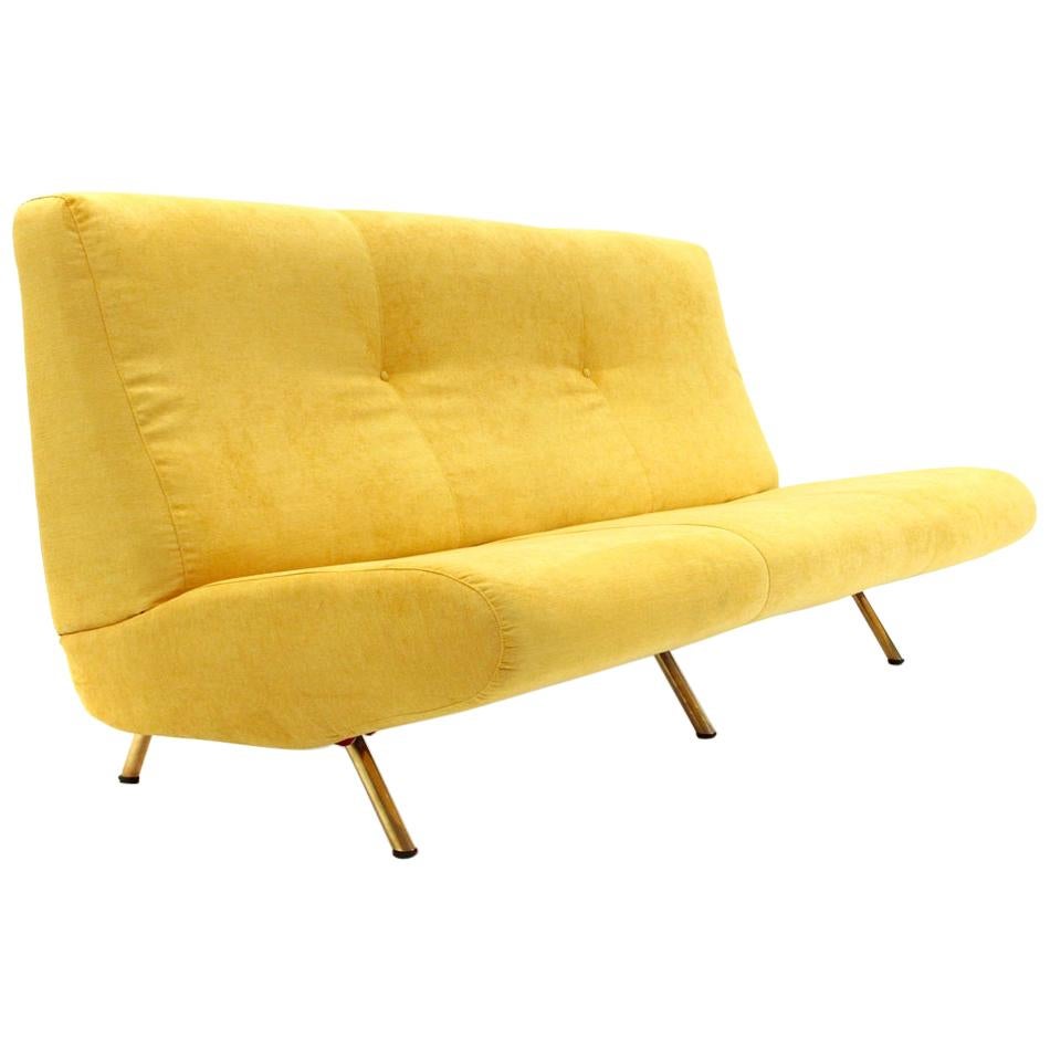 Mid-Century Modern 3-Seat Yellow Velvet Sofa by Marco Zanuso for Arflex, 1950s