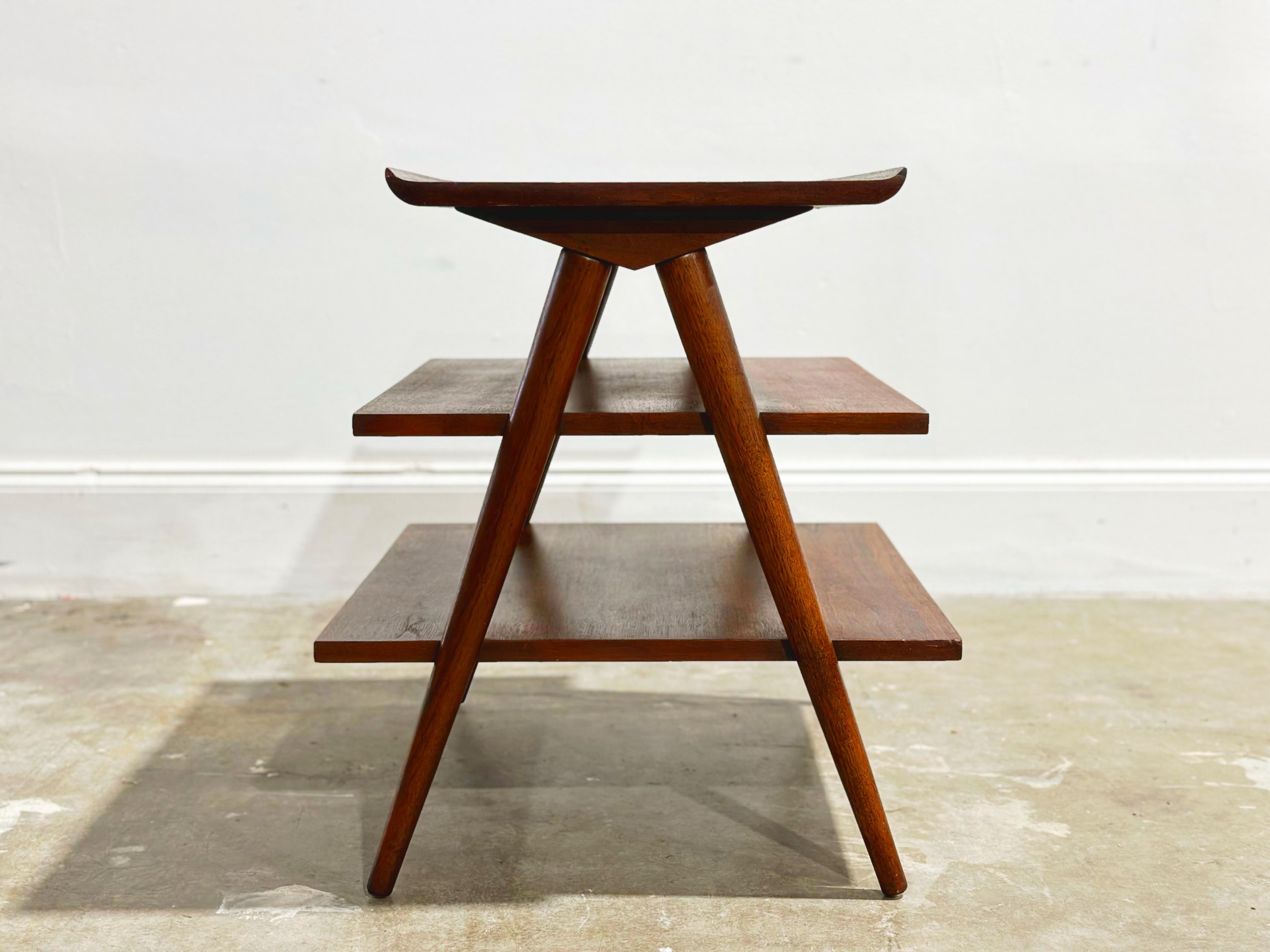 Mid-Century Modern 3 Tier Walnut Magazine Table, Merton Gershun, X Inlay 1