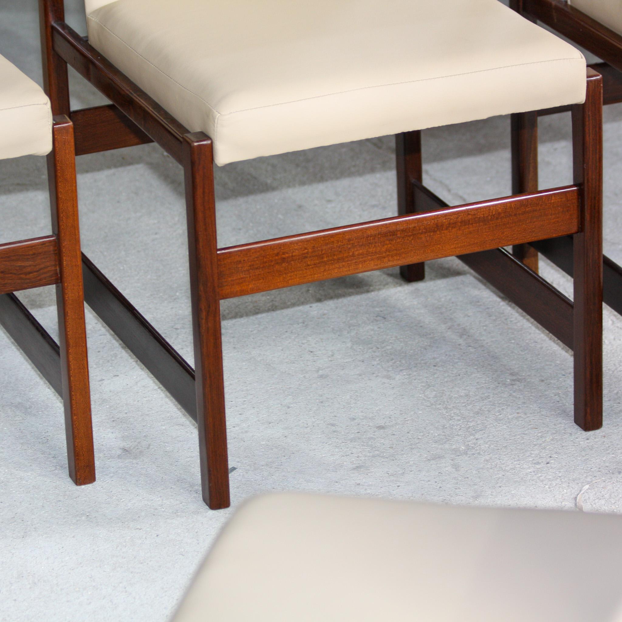Mid-Century Modern 8 Dining Chair Set in Hardwood&Beige Leather by Celina 1960s 6