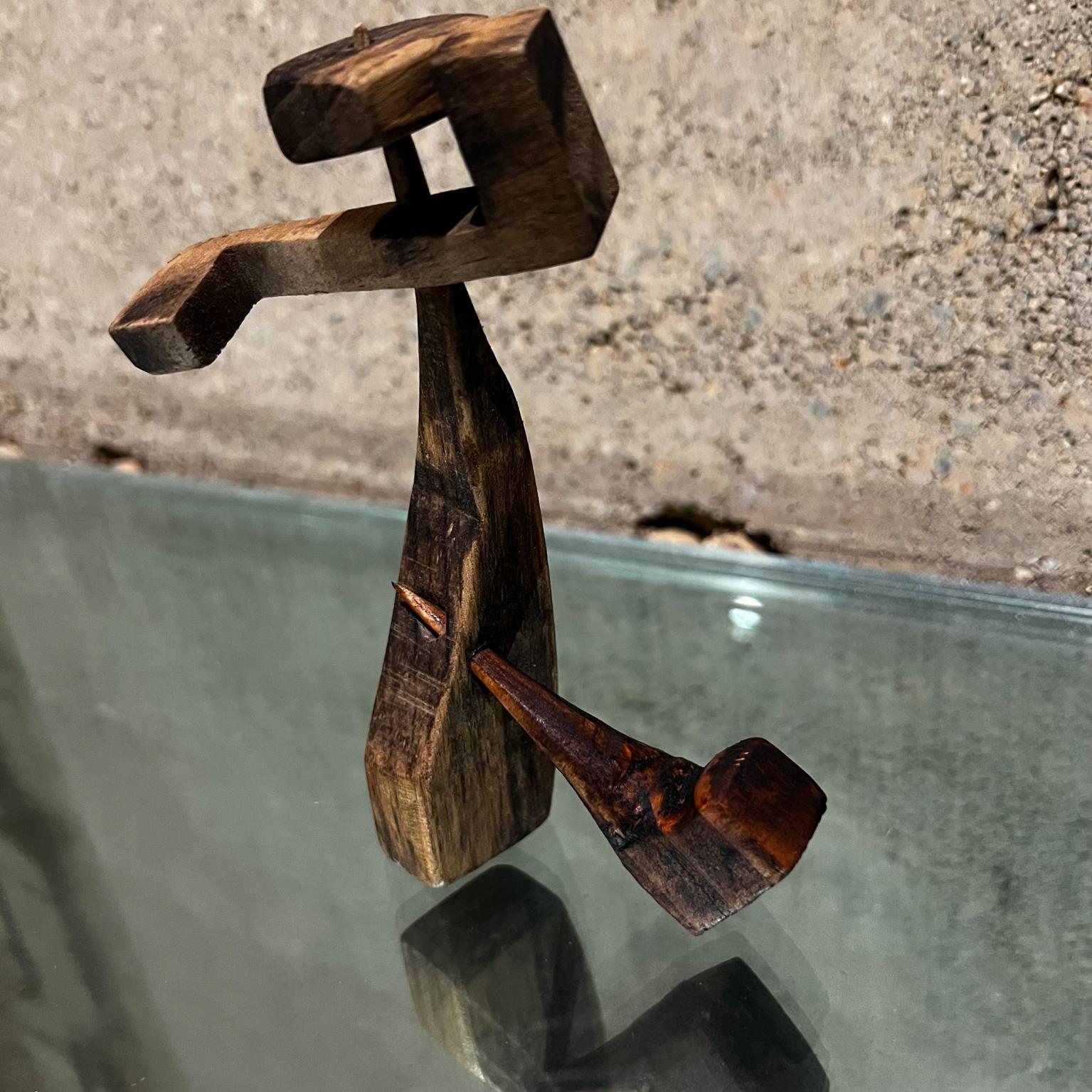 20th Century Mid-Century Modern Abstract Figure Carved Wood Table Sculpture For Sale
