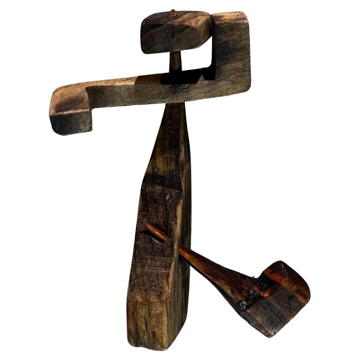 Mid-Century Modern Abstract Figure Carved Wood Table Sculpture For Sale