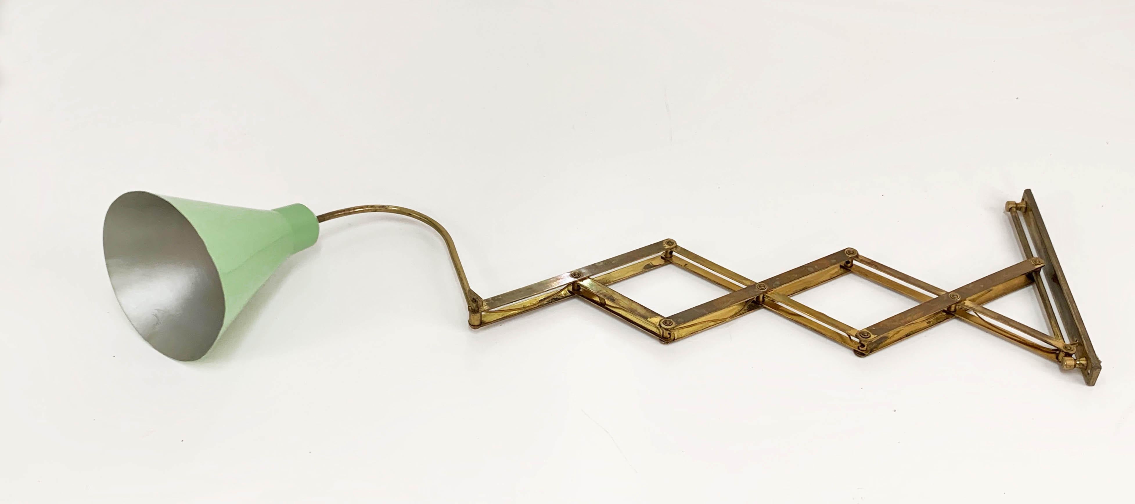 Mid-Century Modern Aluminium and Brass Scissor Extendable Sconce, Italy, 1950s 2