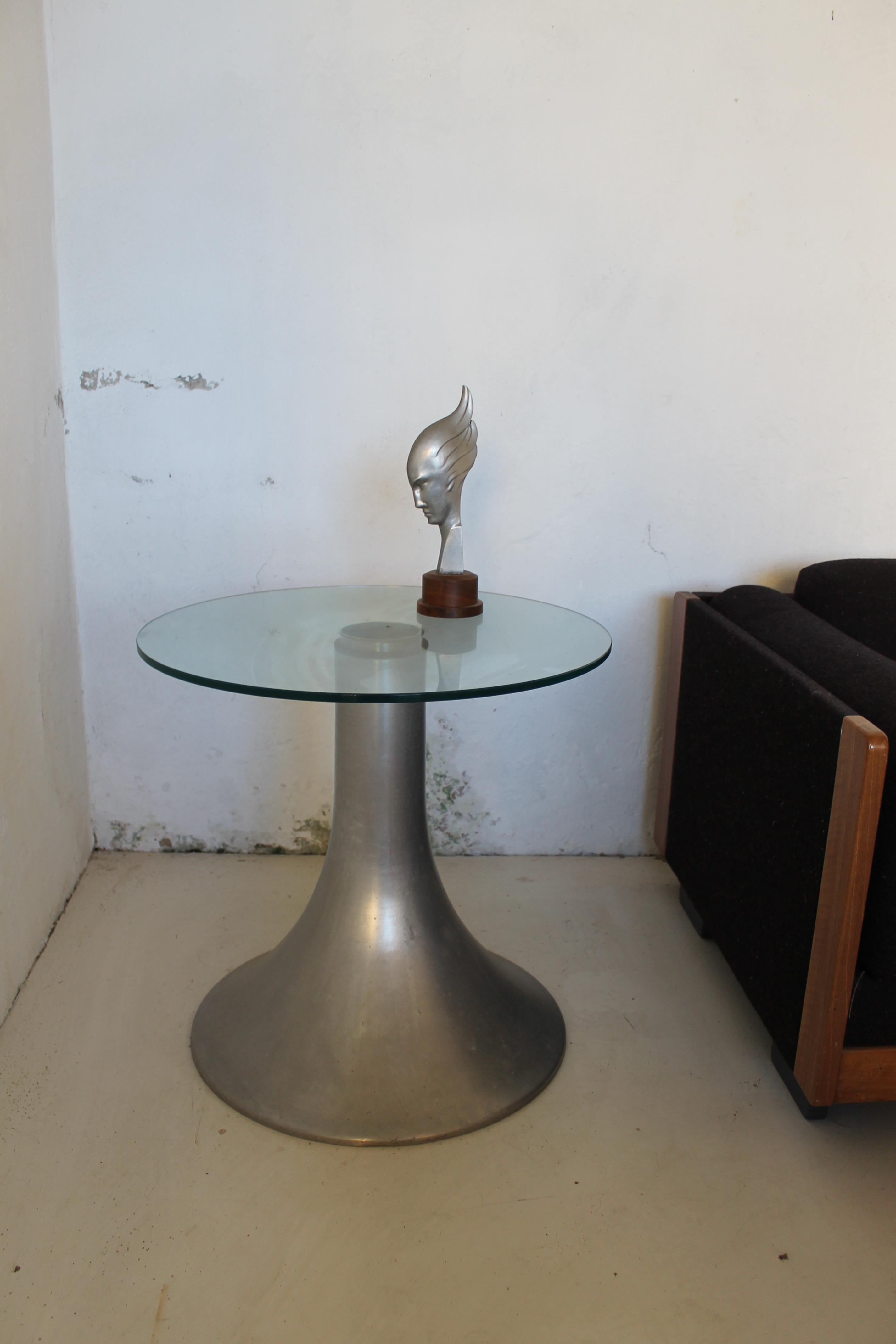 Italian MidCentury Modern aluminium and glass small side Table, Italy 70s For Sale