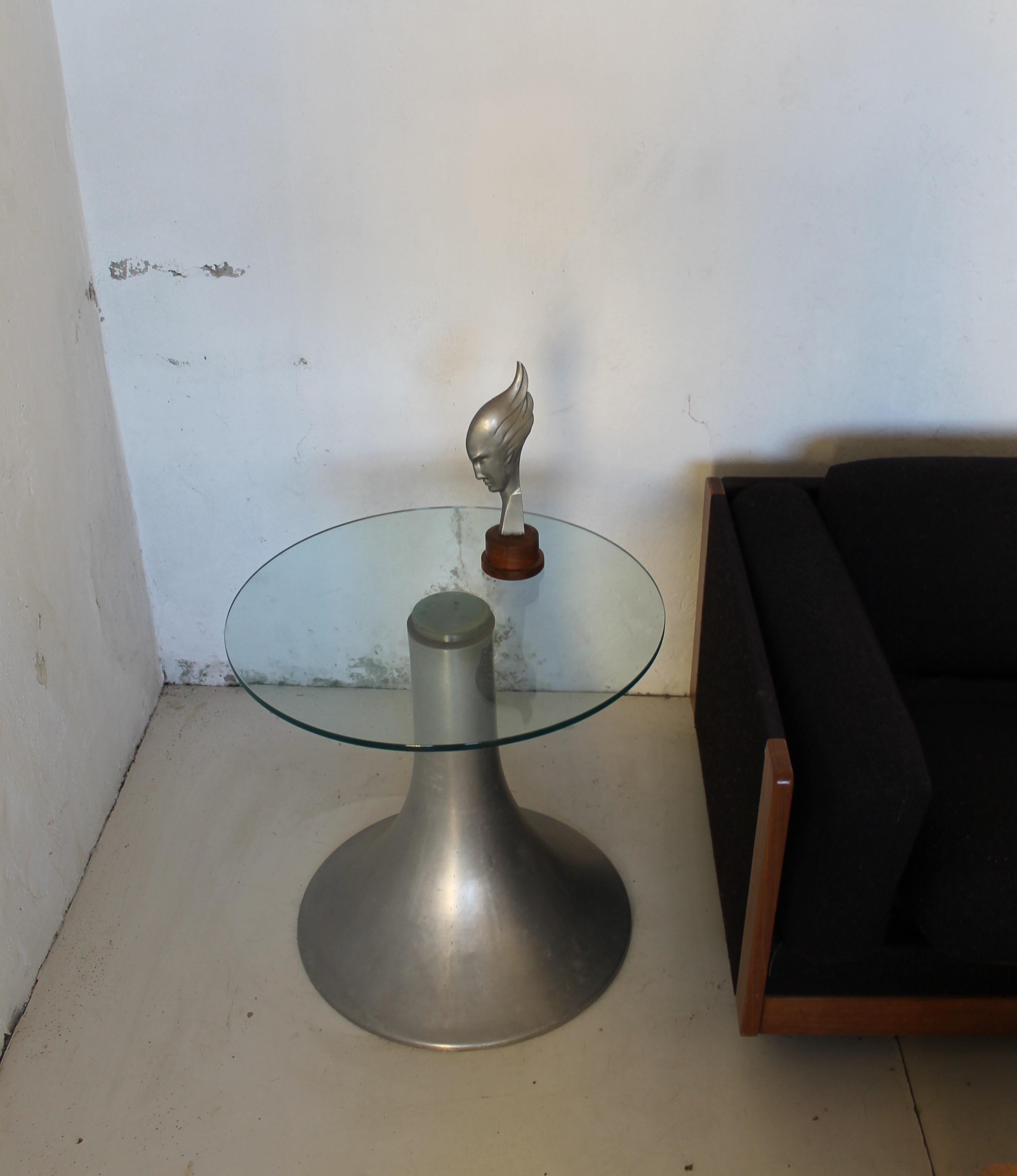 Late 20th Century MidCentury Modern aluminium and glass small side Table, Italy 70s For Sale