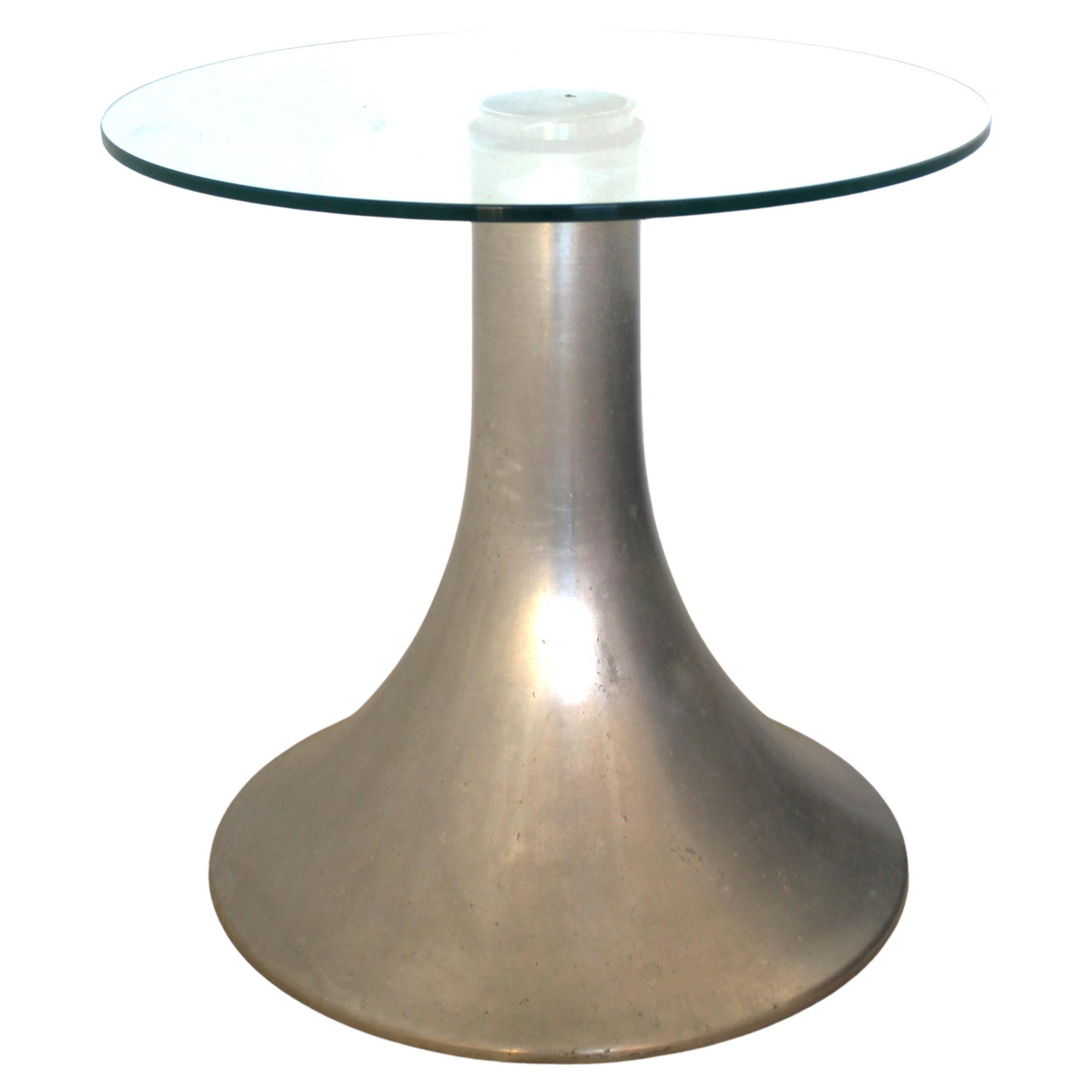 MidCentury Modern aluminium and glass small side Table, Italy 70s For Sale
