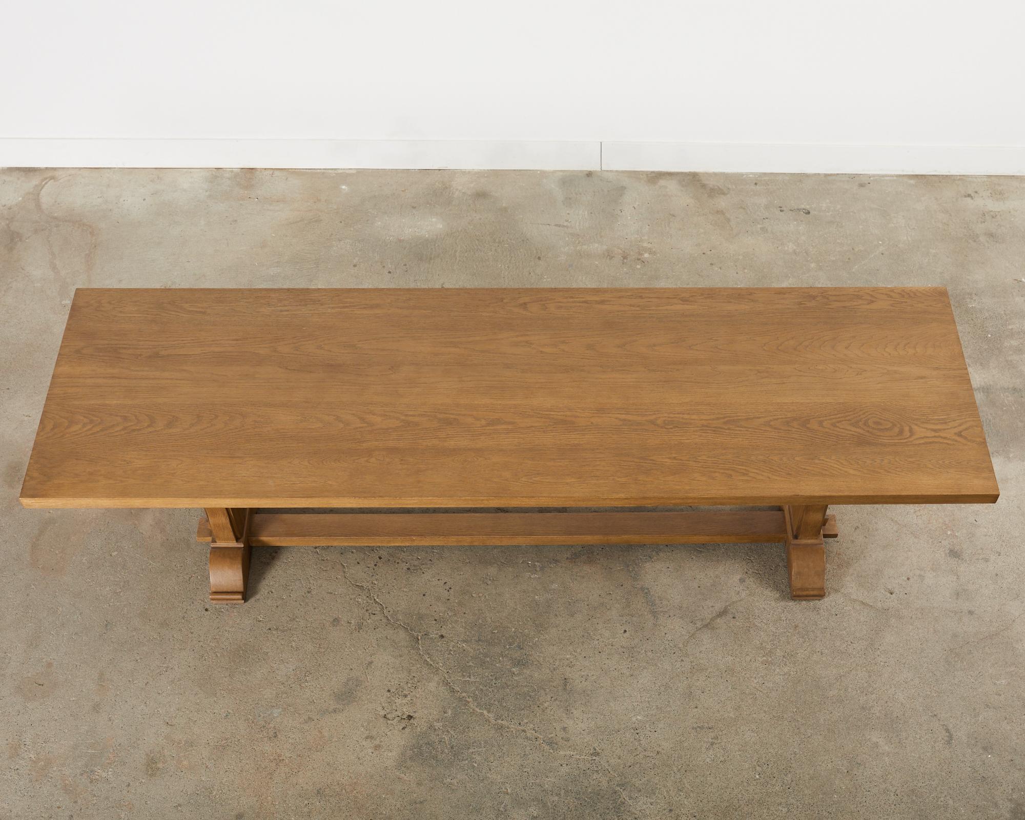 Midcentury Modern American Oak Farmhouse Trestle Dining Table For Sale