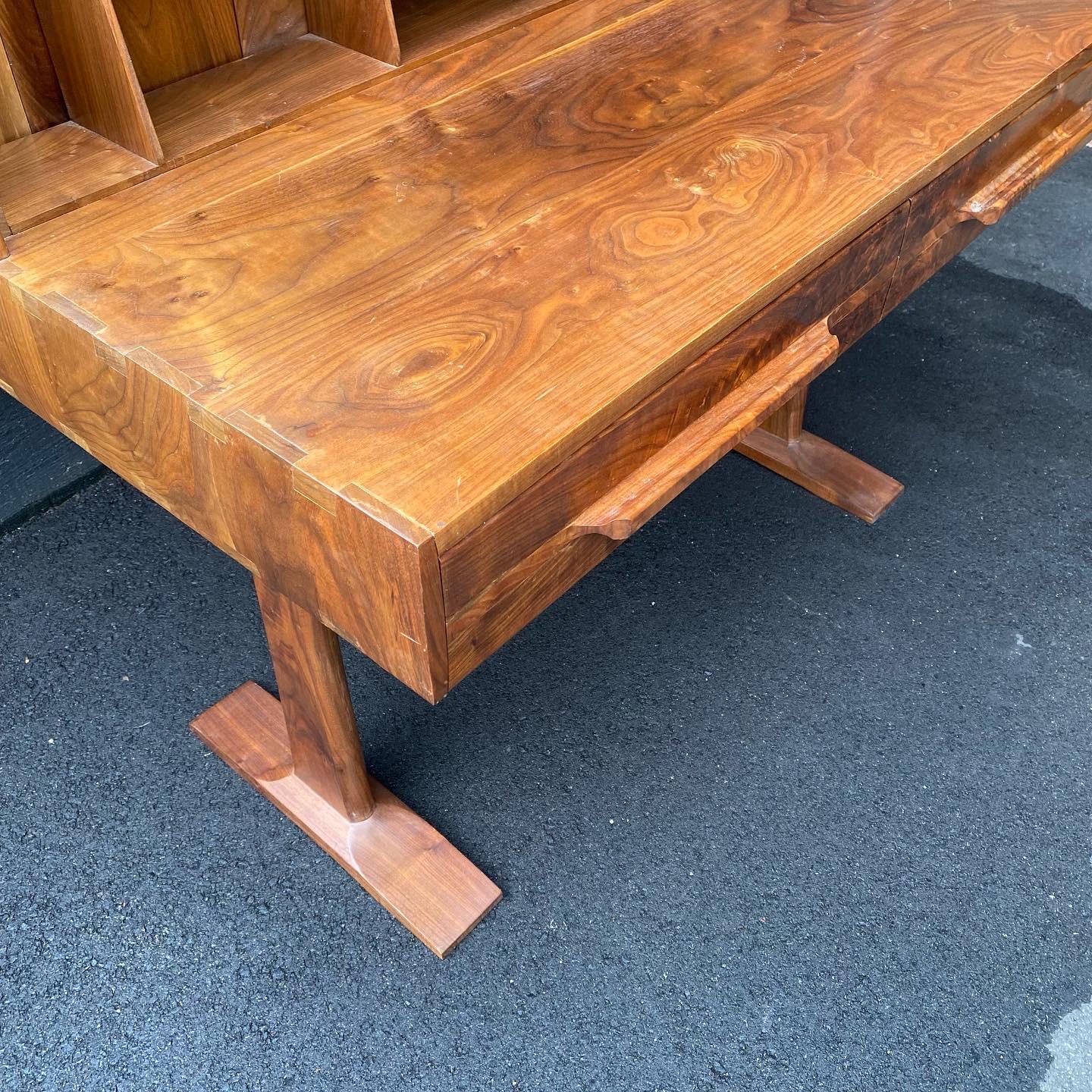 20th Century Mid-Century Modern American Studio Craft Sculpted Solid Walnut Office Desk