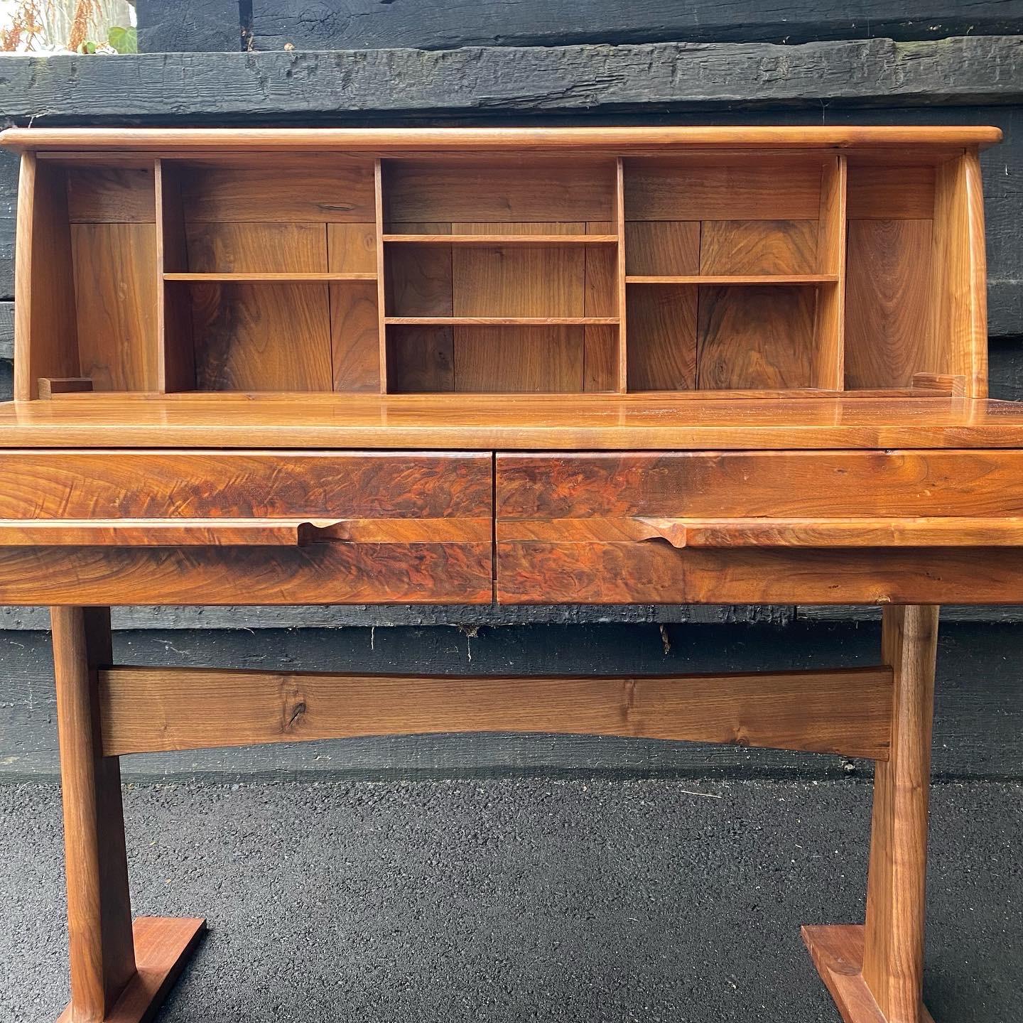 Mid-Century Modern American Studio Craft Sculpted Solid Walnut Office Desk 2