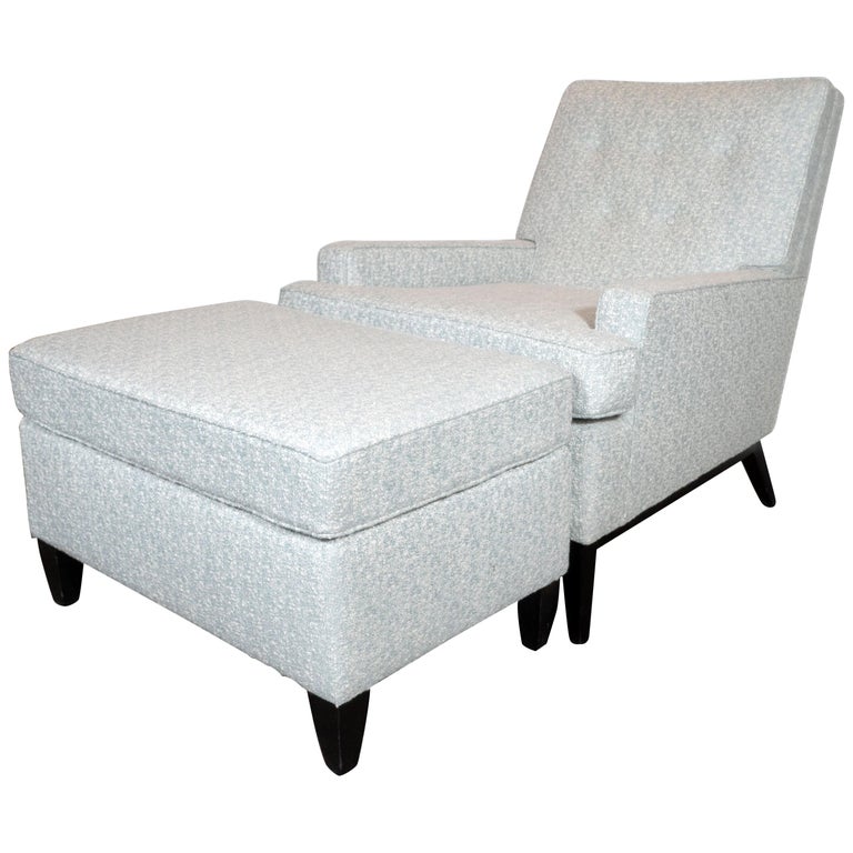 Midcentury Modern Armchair and Ottoman in Sky Blue Upholstery by Paul