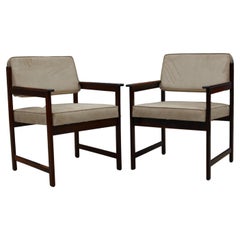 Midcentury Modern Armchairs in Hardwood & Beige Fabric by Jorge Jabour, Brazil