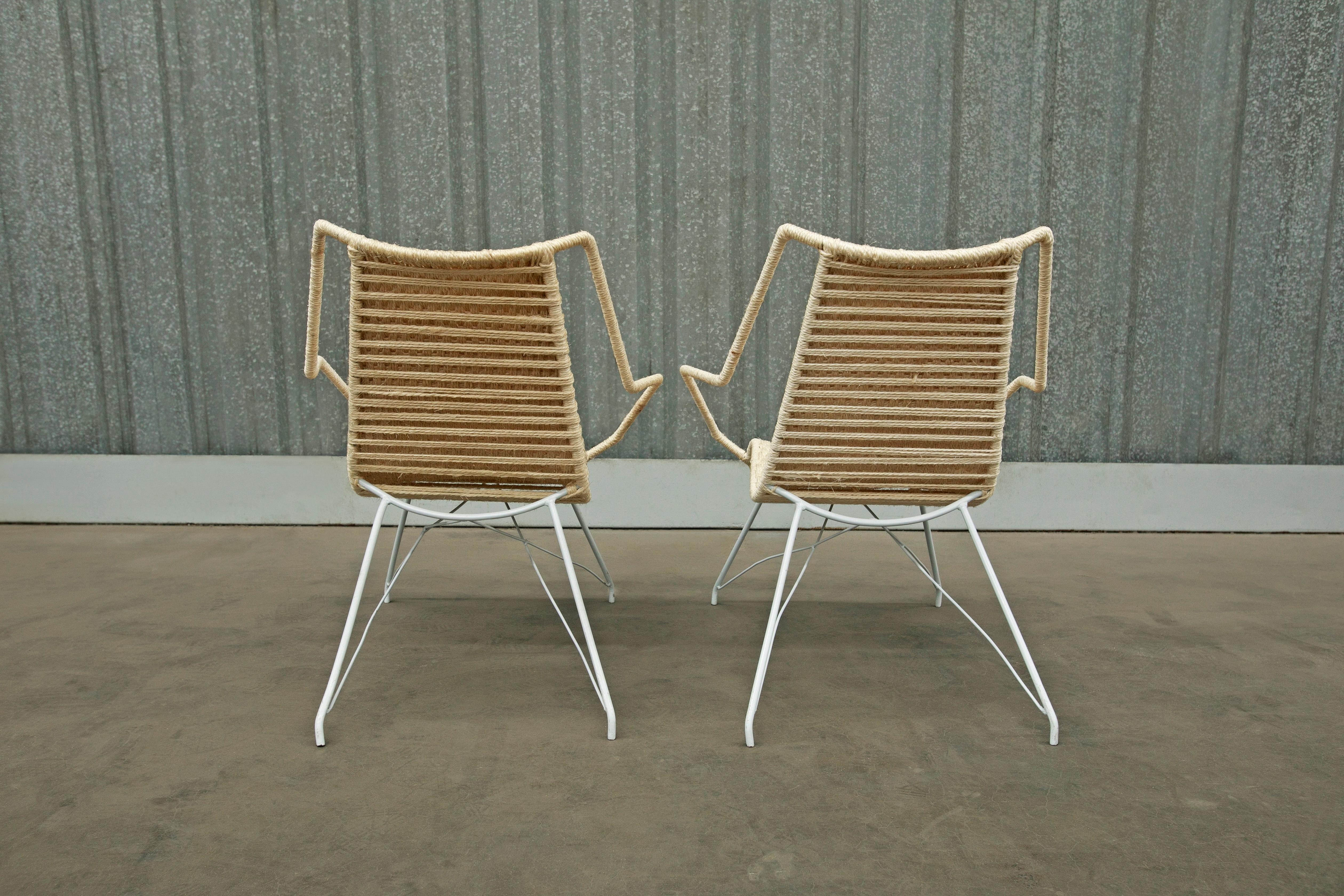 Metalwork Mid-Century Modern Armchairs in Iron & Woven Cotton Fiber, Carlo Hauner, Brazil For Sale