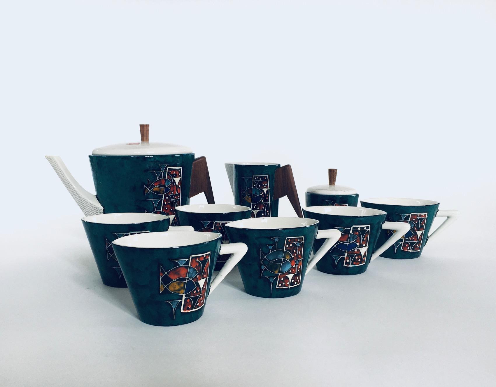 Italian Midcentury Modern Art Ceramic Tea or Coffee Service Set by CEMAS, Italy 1950's For Sale