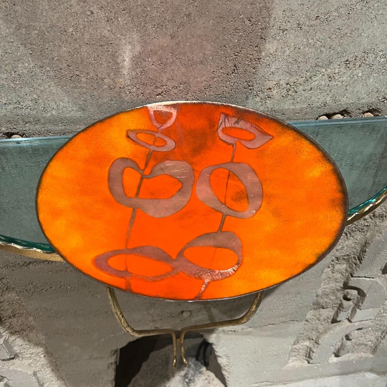 MidCentury Modern Art Orange and Gold Copper Enamel Decorative Plate
