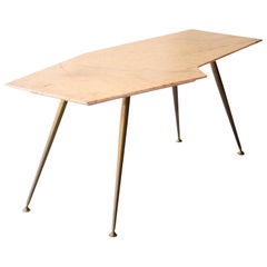 Midcentury Modern Asimetric Marble Brass Shaped Italian Coffee Table, 1950