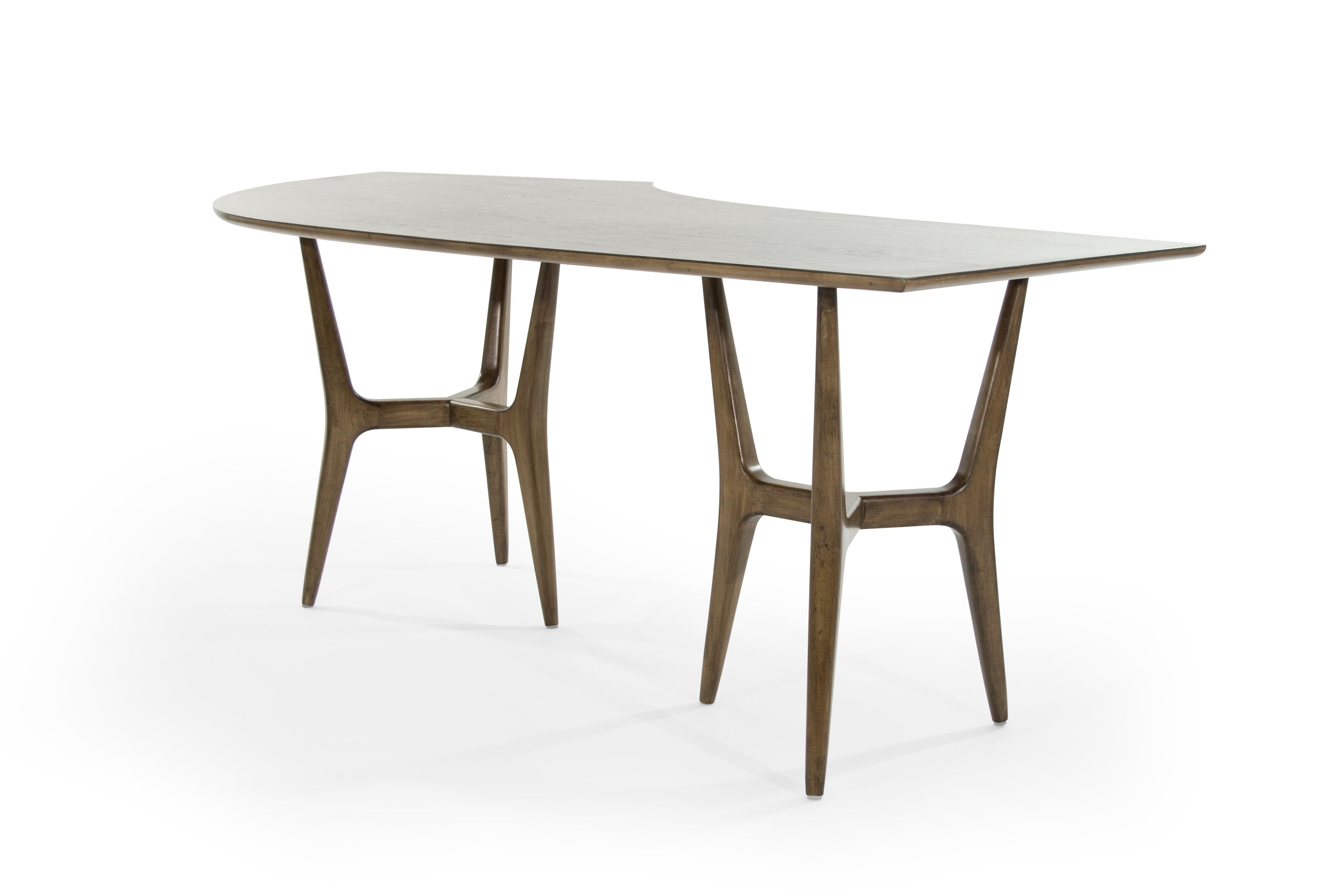 Midcentury Modern Asymmetrical Walnut Desk In Excellent Condition In Westport, CT