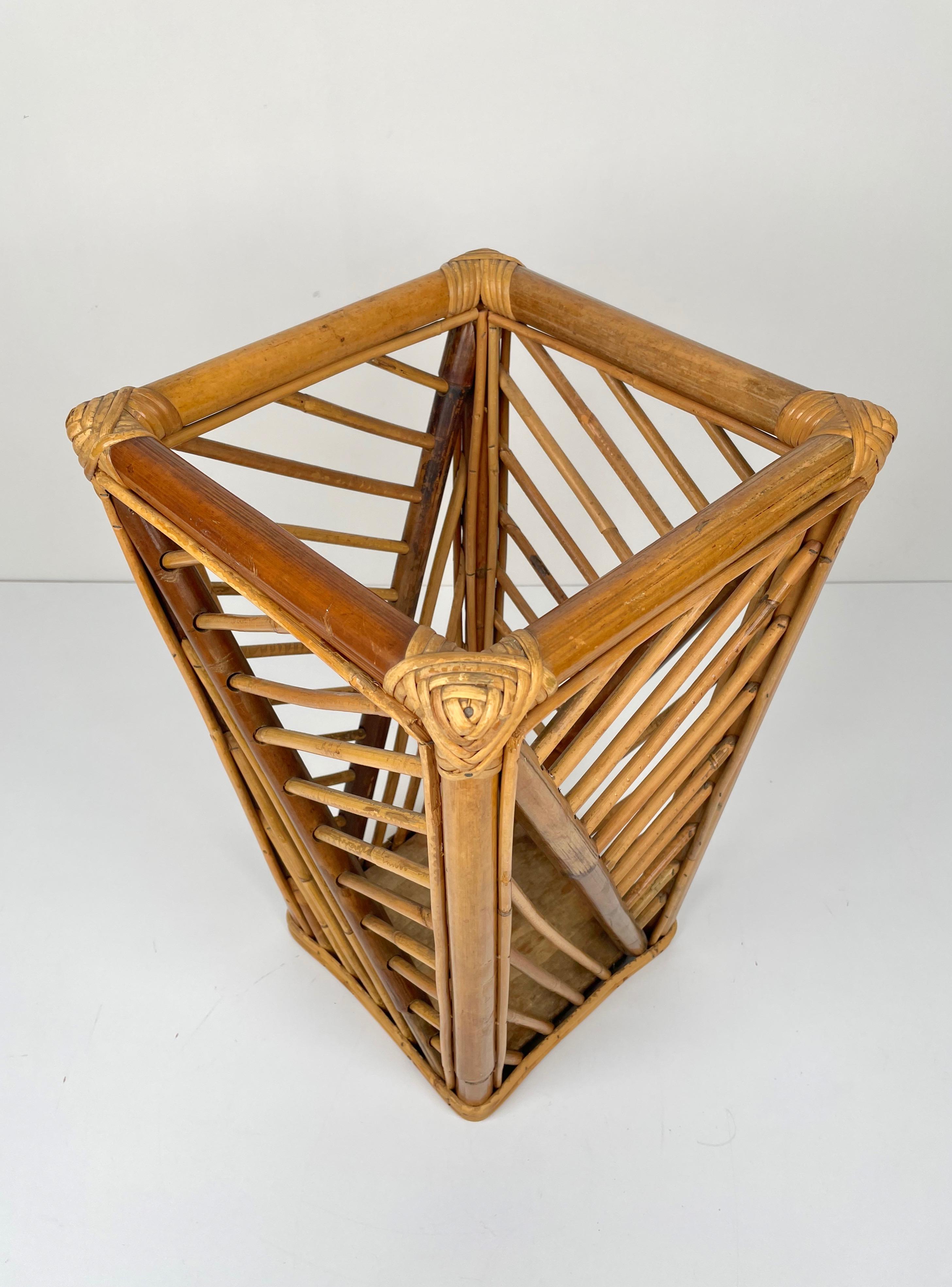 Mid-Century Modern Bamboo and Rattan Umbrella Stand, Italy, 1960s For Sale 9